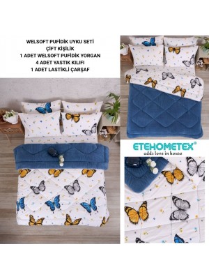 ETE HOMETEX ÇİFT KİŞİLİK WELSOFT UYKU SETİ KELEBEK İNDİGO 8696474231981